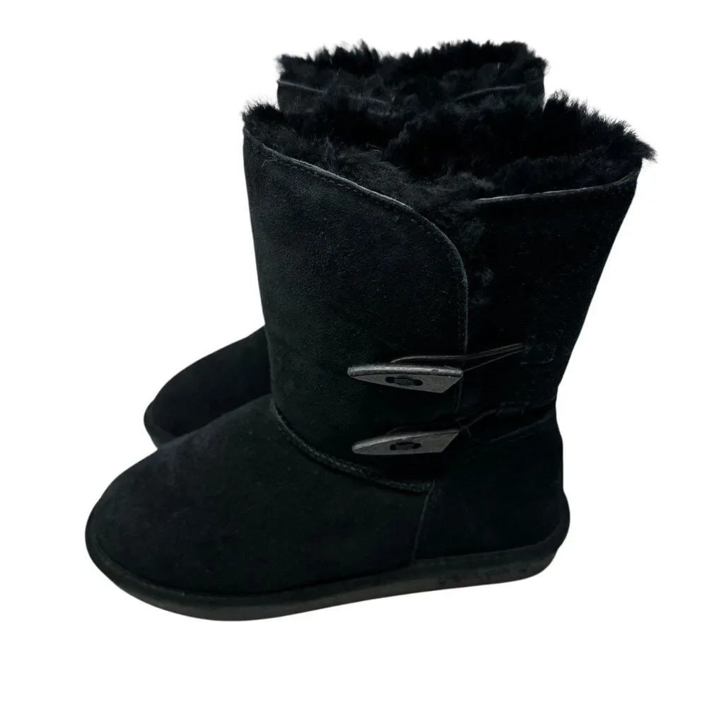 Bear Paw Black Suede Sherpa Wool Lined Slip On Winter Boots Size 8‎